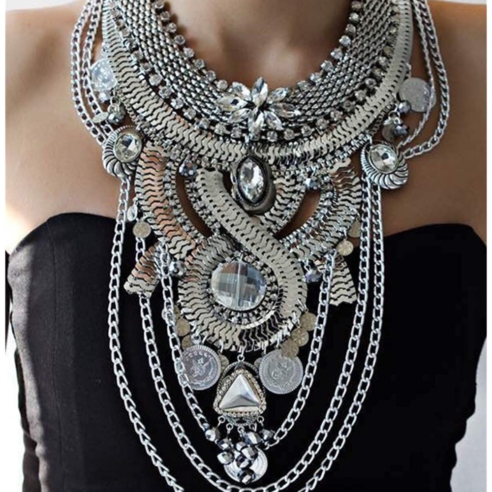 ❤️ Tribal Goddess Silver STATEMENT NECKLACE *NWT*